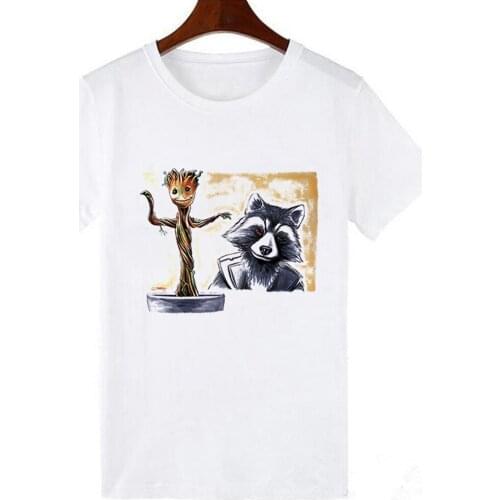Baby Groot Dance Rocket Raccoon Print Ladies T-shirt Casual Basis O-collar White Tshirt Graphic Fashion T Shirt Unisex Clothing