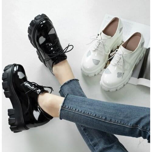 Women shoes 2021 patent leather platform Lace-Up shoes for women black white big size 33-43