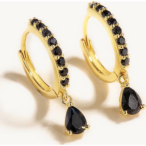 Aide Black Crystal Charming 925 Sterling Silver Pendant Earrings for Women Prevent Allergy Huggie Earrings Fashion Jewelry Gifts