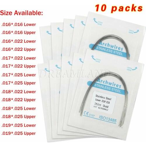 100 PCS/10Packs Dental Stainless Steel Rectangular Arch Wire Ovoid Form Upper+Lower Type
