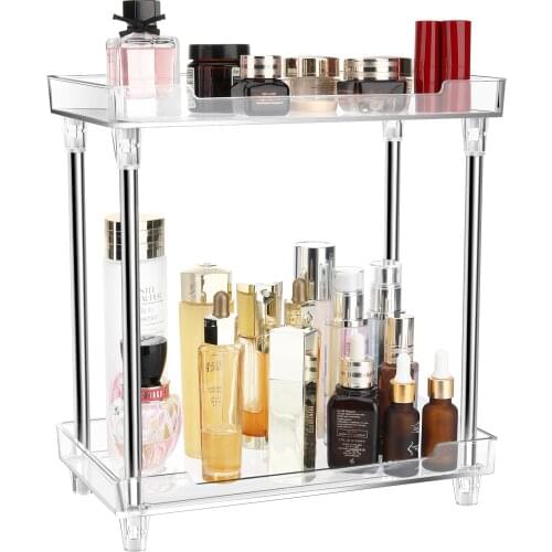 2-Tier Bathroom Countertop Organizer,Vanity Tray Cosmetic Organizer Makeup Storage Shelf,Multi-Functional Clear Tray Caddy Stand