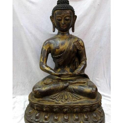 26" China Tibet old bronze gild buddhism Buddha fine Shakyamuni sculpture Statue
