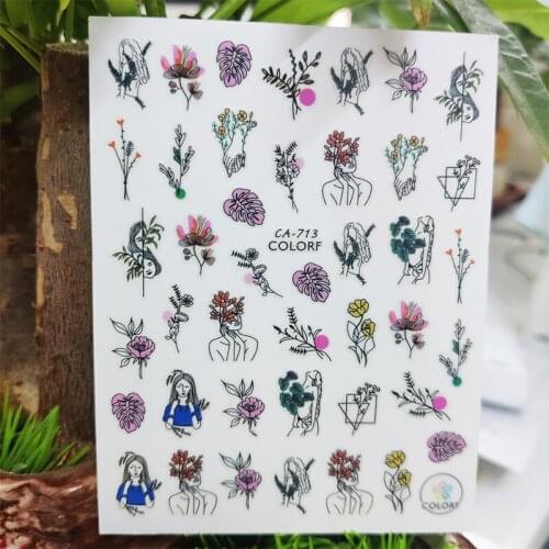 3D Stickers for Nails Line Flowers Woman Grass Design Nails Art Decoration Manicure Sticker Sliders Nail Foil Accessories