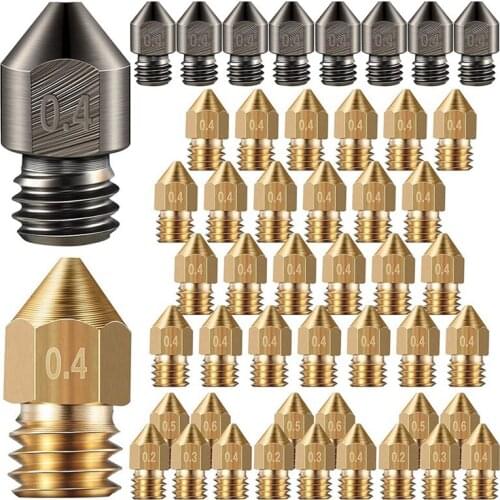 48Pcs 3D Printer Nozzle Extruder 0.4mm MK8 Hardened Steel Nozzle Multi-Size Brass Nozzle for Ender-3 CR-10 3D Printer