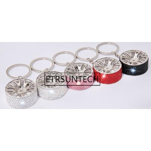 50pcs Rhinestone Keyring Creative Wheel Key Ring Chain Unisex Hub Rim Model Car Key Chain Keyring Gift