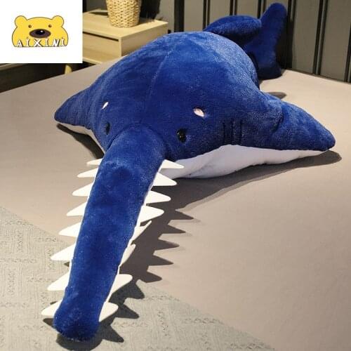 AIXINI Fuzzy Shark Plush Toy Sawtooth Shaped Shark Stuffed Animals Big Mouth Soft Toy Pink Gray Blue Ocean Animals Present Gift