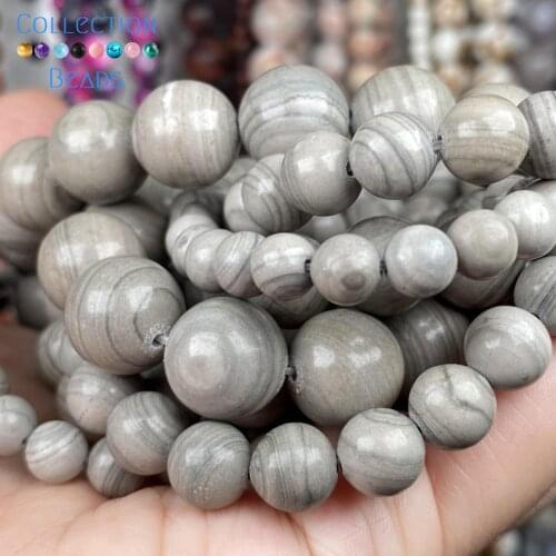 Natural Stone Gray Line Wood Jaspers Beads Stone Round Spacer Loose Bead For Jewelry Making 6-10 MM DIY Bracelets Accessories