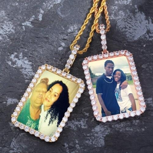 Rectangle Custom Made Photo Pendant Necklace For Men Women Medallions Gold Silver Color Crystal Iced Out Chain Hip Hop Jewelry