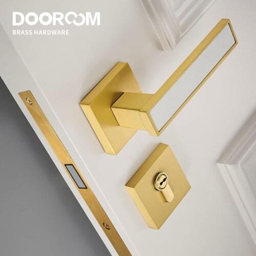 Dooroom Brass Door Lever Set Modern Brass Real Leather Interior Bedroom Bathroom Double Wood Door Lock Set Dummy Privacy Passage