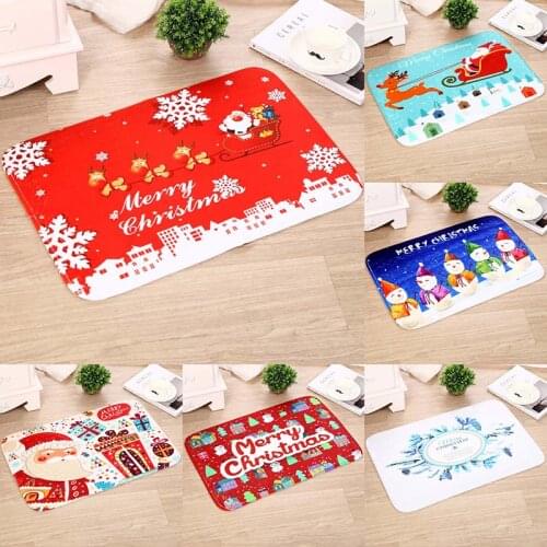 Merry Christmas Door Mat Santa Claus Elk Printing Flannel Floor Mat Non-slip Mat Christmas Decorations for Home Xmas New Year