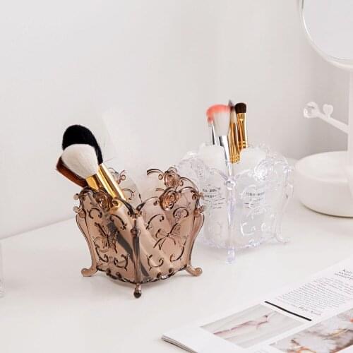 Makeup Brush Pen Holder Case Desktop Cosmetic Brush Storage Box Container Acrylic Makeup Organizer 4 Grid