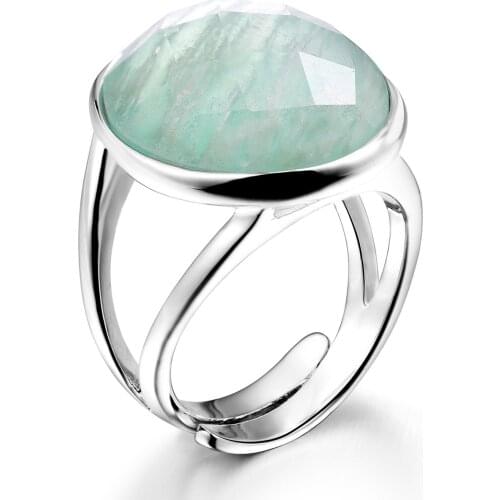 DORMITH real 925 sterling silver gemstone rings natural amazonite rings for women Jewelry rings size can be rejustable