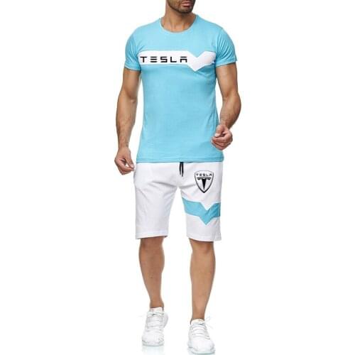 2021 Summer Mens Tesla Print Print Sweatshirt Top Pants Short Sleeve Shorts Suit Sets High Street Fashion Harajuku Clothing