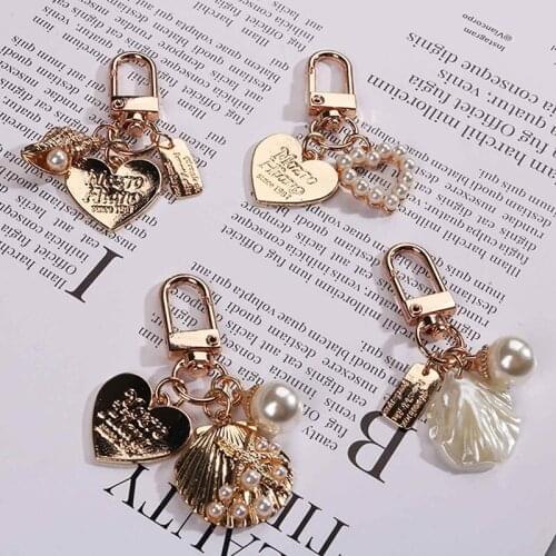Creative Vintage White Angel Keychain Women Girl Cute Mini Pearl Heart Key Chain Car Key Ring Holder Trinket Bag Charms Jewelry