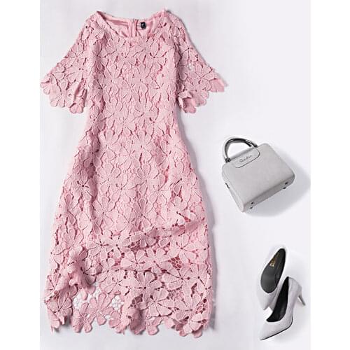 M-5XL Elegant Ladies Pink Dress Women Vogue Summer Lace Mini Spring Sweet Dresses Woman Plus Size Dress Cele Party Clothes SY119