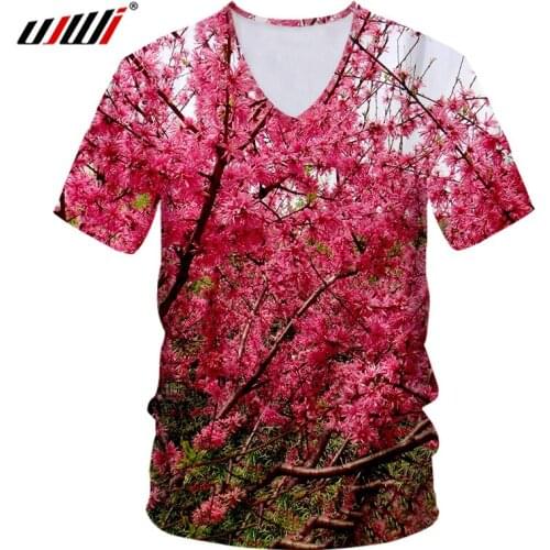 UJWI New 3D The Peach Blossom Man V Neck Tshirt Printed Mens Gothic T-shirt Hot Sale Unisex Tee Shirt Recommend