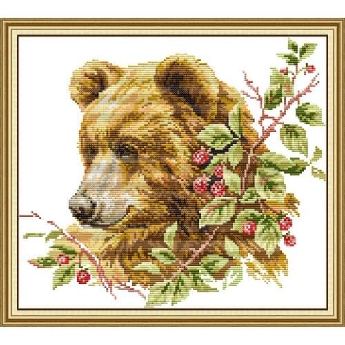 Joy Sunday cross stitch totem animal series brown bear pattern 11&14CT DMC cross stitch handmade kit DIY home decoration