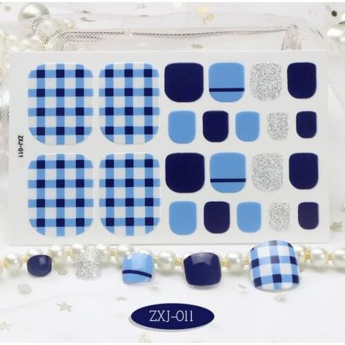 22pcs Line Flower Pattern Full Coverage Waterproof Toe Nail Stickers Can Be Worn Everyday Casual Style Fake Nail Stickers