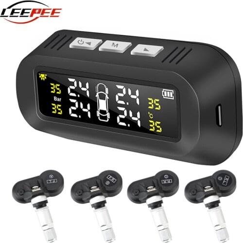 New Wireless Digital Display TPMS Car Tire Pressure Monitoring System Tyre Diagnose Alarm Kit 4 Interior Sensors Auto Electronic