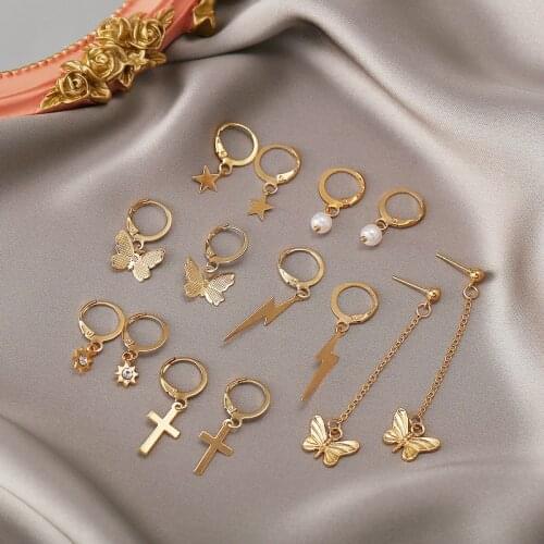 New Jewelry Designs Heart Star Cross Leaf Moon Evil Eye Pendant Huggies Earrings Mini Hoop Earring Set