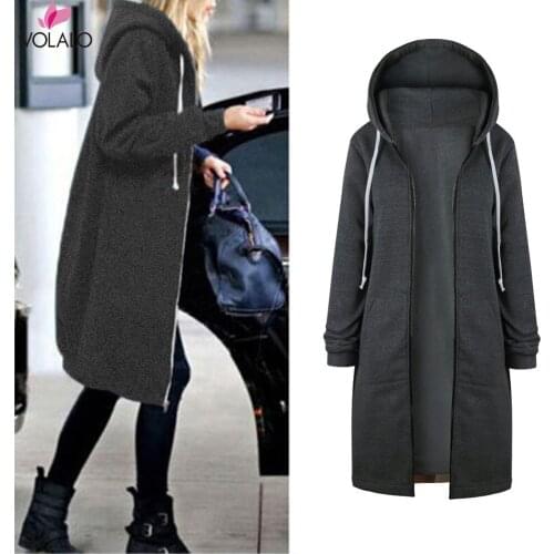Autumn Winter Coat Women 2020 Casual Long Zipper Hooded Jacket Hoodies Sweatshirt Vintage Plus Size Outwear Coat 5XL