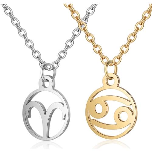 Stainless Steel Horoscope Constellation Pendant Necklace for Women Zodiac Signs Jewelry Gold Color Aesthetic Necklaces Jewellry