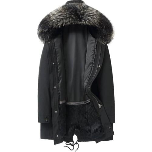 Real Fur Coat Men Casual Warm Parkas Natural Rabbit Fur Liner Raccoon Fur Collar Parka 2020 Plus Size Hooded Jackets 19006 YY617