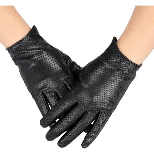 Womens Perforated Breathable Real Leather Gloves Motorcycle Riding Racing Glove