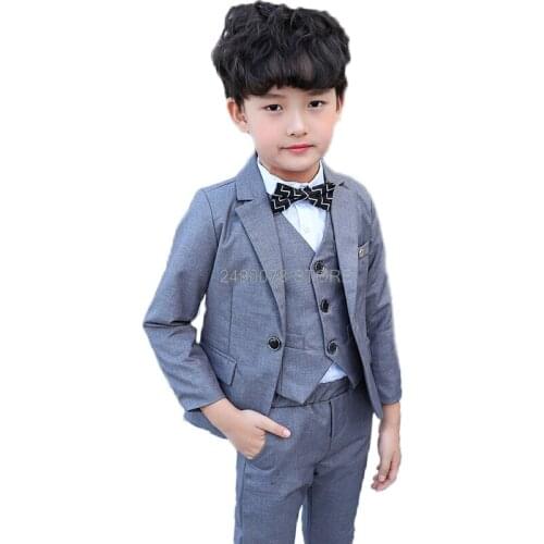 2020 child blazer Jacket +Vest+Pants +Bowtie 4Pcs suit School Boys beautiful slim Suit Wedding Birthday Party wear set 2-12 year