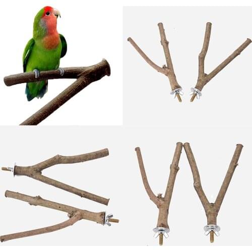 Pet Parrot Raw Wood Fork Stand Rack Toy Hamster Branch Perches for Bird Cage