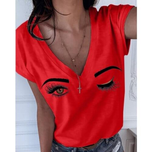Plus Size X-5XL Eyebrows Eye Print V-neck Womens T-shirt 2020 Fashion New Multicolor Casual Wild Womens Tops Graphic Tshirts