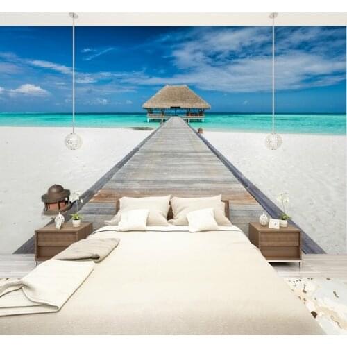 Custom Size 3D Photo Mural maldive islands Removable Wall Papers Self-adhesive Vinyl Wall Sticker Art Post Home Decor
