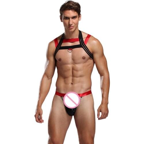 Sexy Mens 2 Pieces Set Lingerie Hollow Out Top and Shorts Panties Fetish Gays Dancewear BDSM Cosplay Costumes Adult Sex Clothing