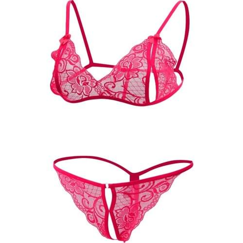 Sexy Sheer Floral Lace Crotchless Lingerie Set Bralette T Back Thong Women