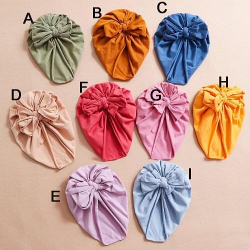 18pc/lot Solid Color Baby Hat Bowknot Baby Girl Hat Turban Knot Head Wraps Baby Kids Bonnet Beanie Newborn Photography Props