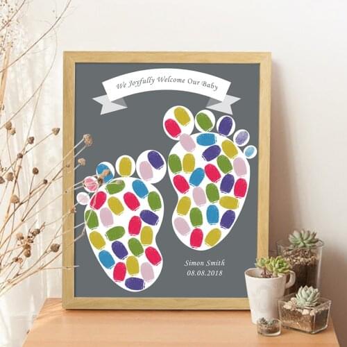Cute Footprints Custom Name Date DIY Guest Book,Welcome Baby Fingerprint Signature Sign Book For Baby Shower Baptism Party Decor