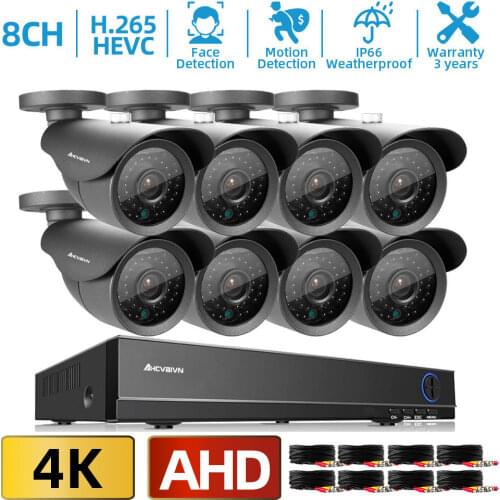 AHCVBIVN 8MP CCTV System 8CH HD-TVI Network DVR with 4/8* 8.0MP HD Outdoor Home Security Face Playback Camera System Kit ONVIF