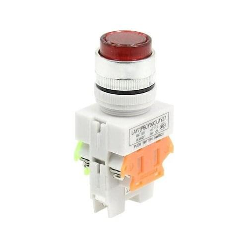 Light Indicator Latching Push Button Switch 380VAC 10A 1NO 1NC DPST Y090-11DN