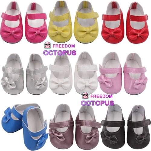 Hot Sale 7cm Bow-knot Doll Shoes For 18Inch American Dolls Pu Leather Velcro Shoes Fit 43cm New Baby 1/3 BJD DIY Dolls Gift