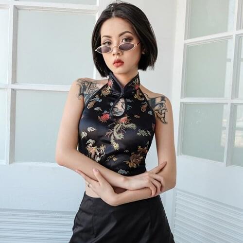 SUCHCUTE vintage Female T-Shirts with print Tops chinese style backless spring 2020 streetwear gothic Modis tshirt wome outfits