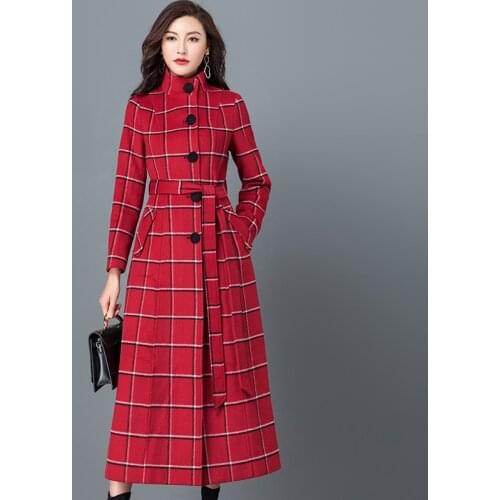 High Quality Wool Plaid Coat Women Winter Coat Long Jacket Costume Women Jackets Elegant Ladies Slim Coats