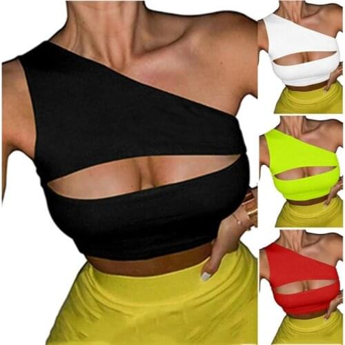 Womens Summer Plain One Shoulder Sleeveless Sports Bra Ladies Bralet Vest Tank Crop Top