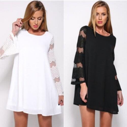 Sexy Round Collar Gauze Long Sleeve Dress Spring Women Loose-Fitting Feature Dresses Lady Casual Sexy Short Dress Big Size S-5Xl
