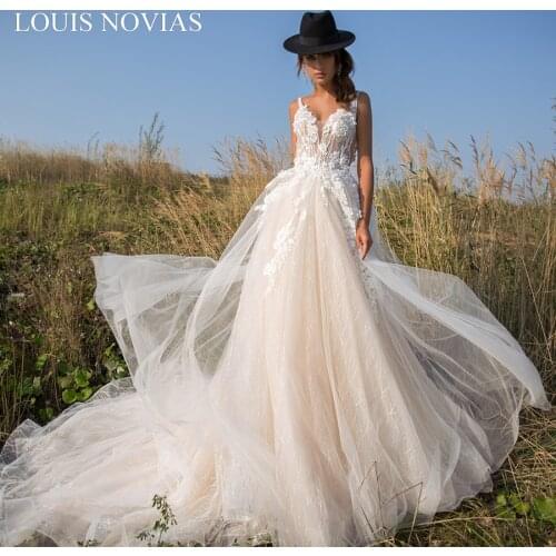 Louis Novias Sexy Wedding Dress Deep V-neckline Invisible Neckline Exquisite Embroidery Romantic Beading Vestido De Noiva