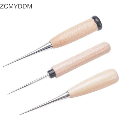 ZCMYDDM 1/3PCS Wood Handle Awl Leather Punching Tools for Pin Punch Hole Shoes Repair DIY Leather Craft Sewing Tool