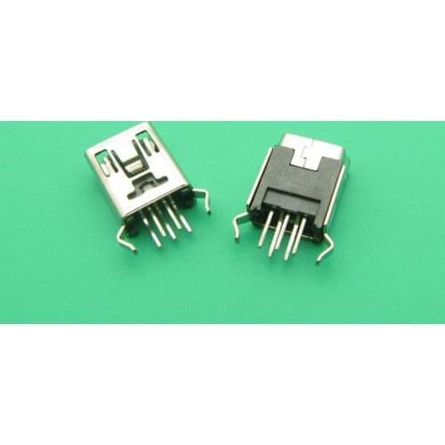 100PCS Mini USB Type B Female 5 Pin DIP Vertical Leg PCB 180 degree Socket Connector V3 Micro USB