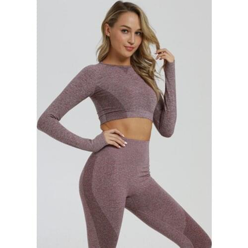 2PCS/Set Women Gym Workout Clothes Long Sleeve Fitness Hollow Crop Top + High Waist Energy Seamless Leggings Sport Suit Yoga Set