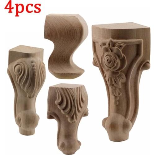 4pcs Wooden Furniture Legs European Style Solid Wood Carved Furniture Foot Vintage TV Cabinet Seat Feets Home Decor Accessories