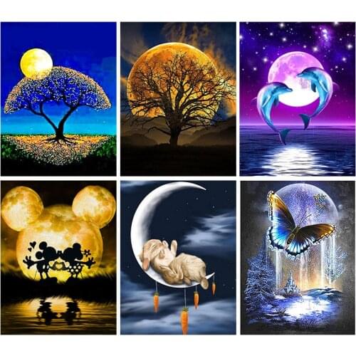 5D DIY Diamond Painting Moon Tree Animal Diamond Cross Stitch Diamond Embroidery Mosaic Picture Diamond Home Decor Craft Gift