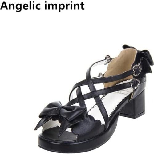 Angelic imprint woman mori girl lolita cosplay shoes lady mid heels pumps women princess summer dress sweet sandals 33-47 4.5cm